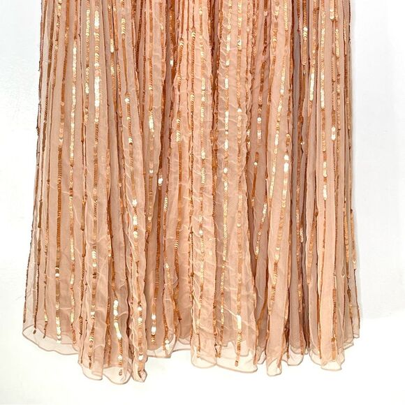 Mac Duggal 5509 Sequin Wrap Over 3/4 Bishop Sleeves Gown, Apricot, Size 16 - Picture 6 of 9